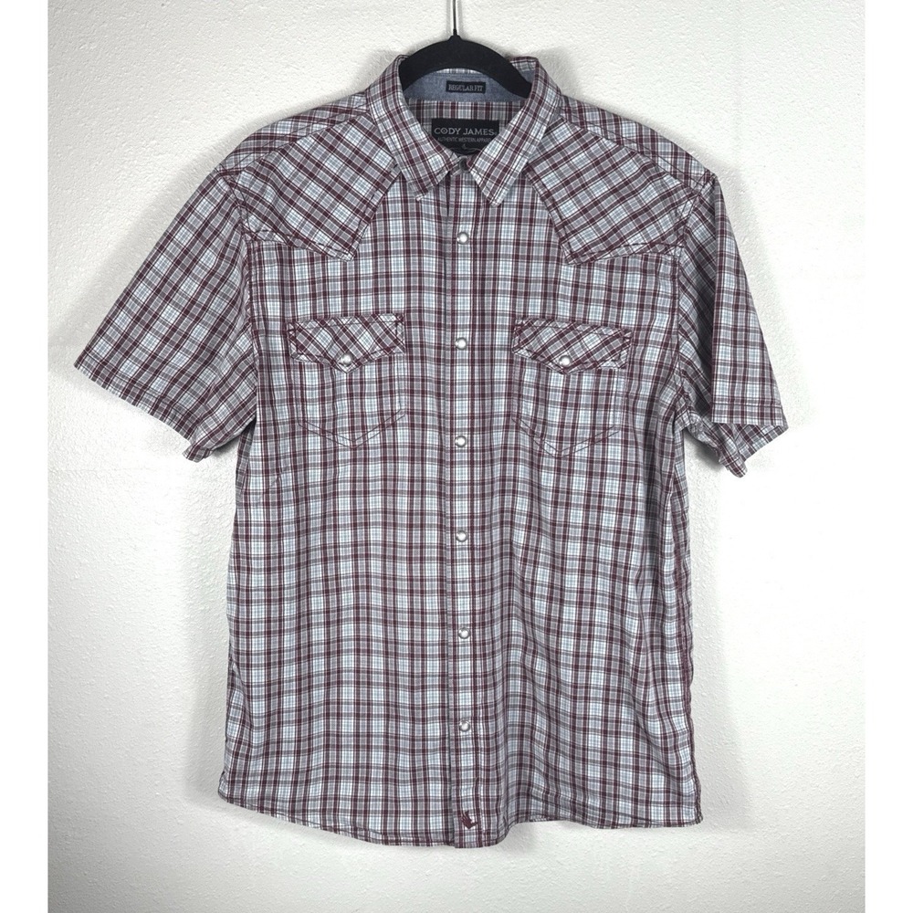 Cody James Short Sleeve Rodeo  Red Plaid Western Pearl‎ Snap Shirt Mens Size Med